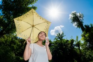 夏に日傘をさす女性のイメージ画像